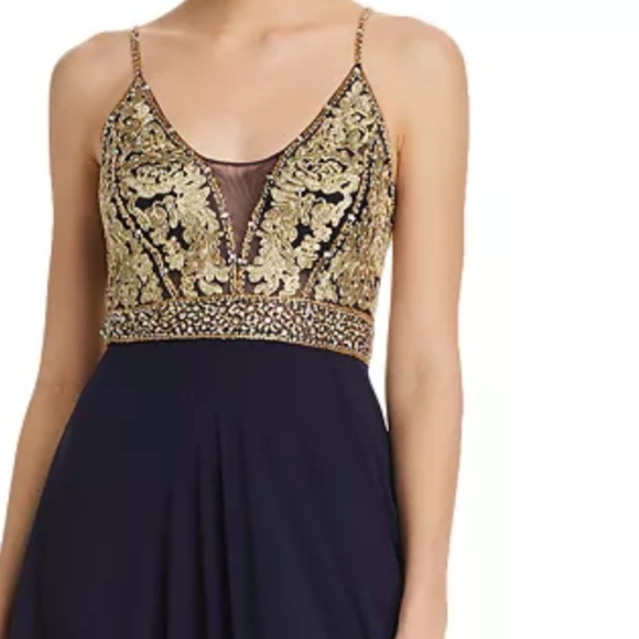 Dark Blue Embellished-Bodice Gown